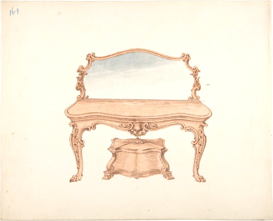 Design for a Mirrored Dressing Table with Baroque Ornament, and a Casket MET DP807276