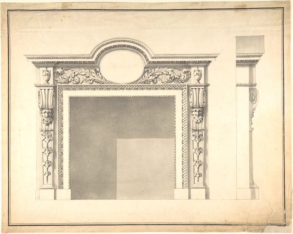 Design for a Fireplace with Frontal and Profile Views MET DP805094