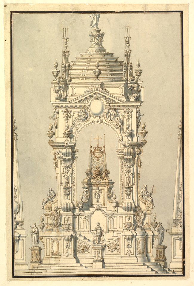 Elevation of a Catafalque with royal Crown and Order of the Golden Fleece, for a Duke of Lorraine, probably Leopold (d. 1729) MET DP820099