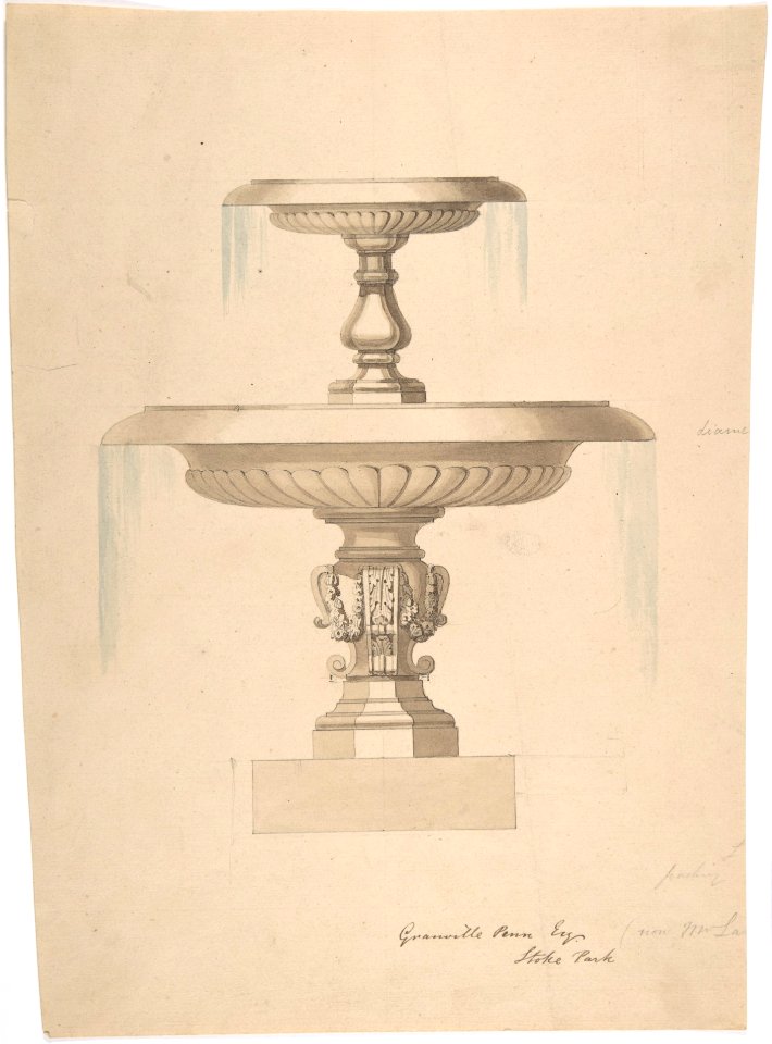 Design for a Fountain with Two Basins (recto); Another design (verso) MET DP806344