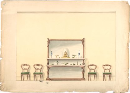 Design for a Mirrored, Marble-topped Sideboard and Four Chairs MET DP807302