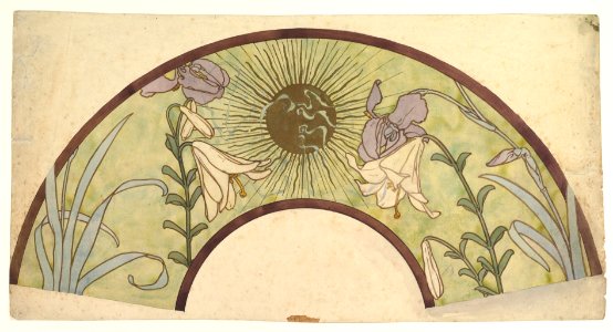 Design for a Fan with Sunburst, Lilies, and Irises MET DP819952