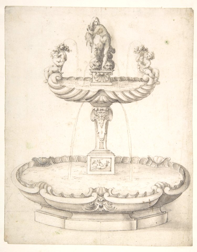 Design for a Fountain with Two Basins One on Top of the Other and Statues of Venus and Putti on the Top. MET DP809450