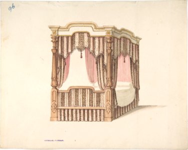 Design for a Four-poster Bed with Pink, Brown and White Draperies MET DP807132