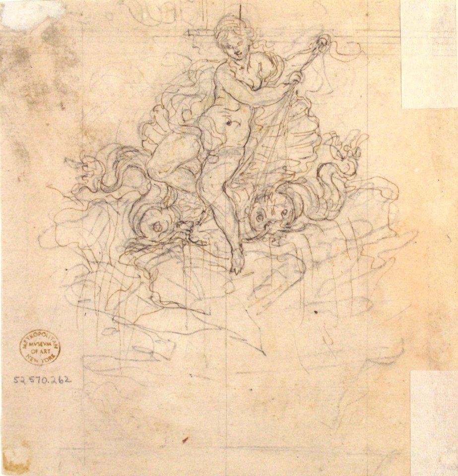 Design for a Fountain with Two Water-Spouting Lions (recto); Sketch for Triumph of Galatea -?- (verso). MET 52.570.262 VERSO