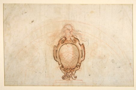 Design for a Lunette Decoration- Coat of Arms Flanked by Seated Allegorical Figures (recto and verso) MET DP811482