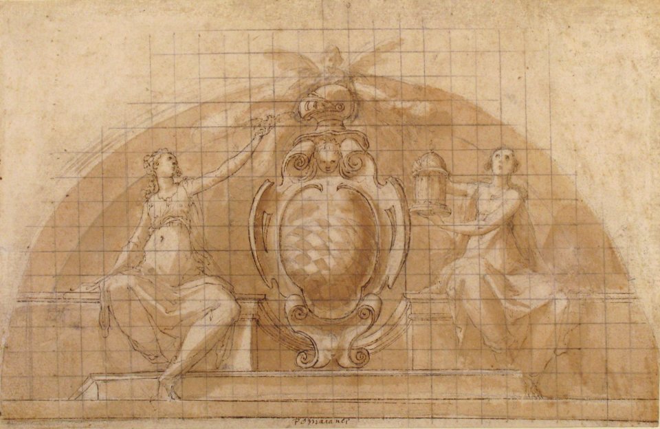 Design for a Lunette Decoration- Coat of Arms Flanked by Seated Allegorical Figures (recto and verso) MET 1975.131.20 RECTO