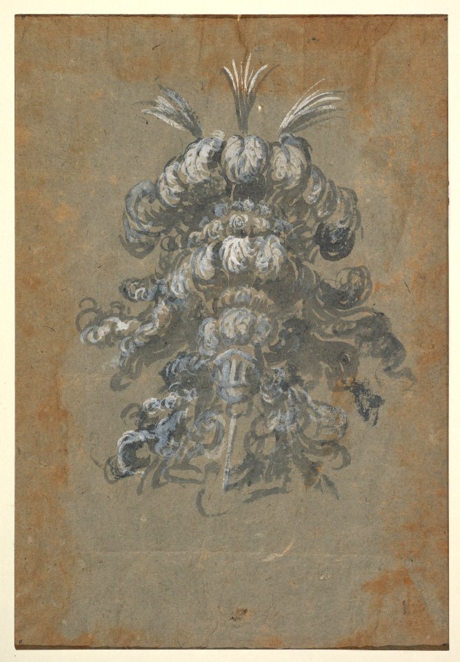 Design for a Lavish Headdress with Feathers on a Helmet (frontal view) MET DP824421