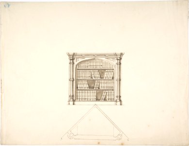 Design for a Gothic Style Corner Book Cabinet- Elevation and Plan MET DP807313