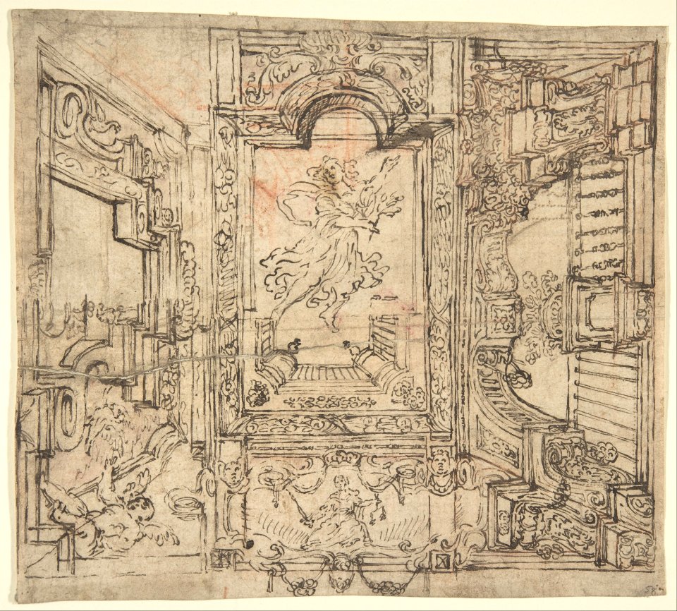 Design for a Painted Ceiling- Perspective Architectural with a Figure at the Center MET DP803450