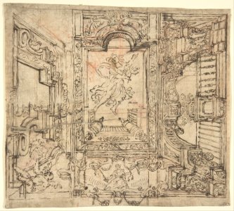 Design for a Painted Ceiling- Perspective Architectural with a Figure at the Center MET DP803450