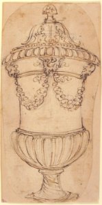 Design for a Lidded Gadrooned Vase with Satyr Heads Holding Garlands MET 52.570.244