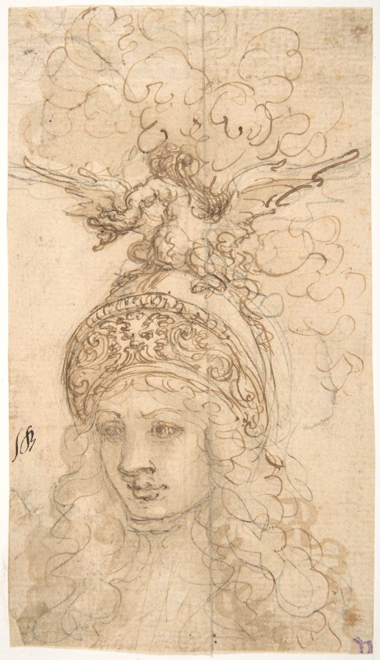 Design for a Helmet with a Dragon Presented in Frontal View MET DP809633