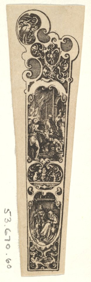 Design for a Knife Handle with a Couple Gathered Around a Fire at Bottom MET DP837253