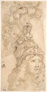 Design for a Helmet with a Sphinx presented in 3-4 View MET DP809635