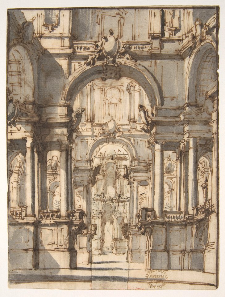 Design for a Stage Set (recto); Fragmentary Sketch of a Stage Set in Elevation (verso) MET DP810783