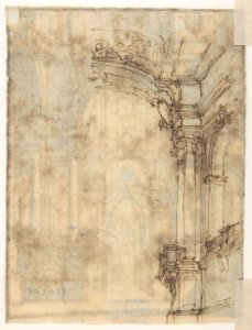 Design for a Stage Set (recto); Fragmentary Sketch of a Stage Set in Elevation (verso) MET DP810784