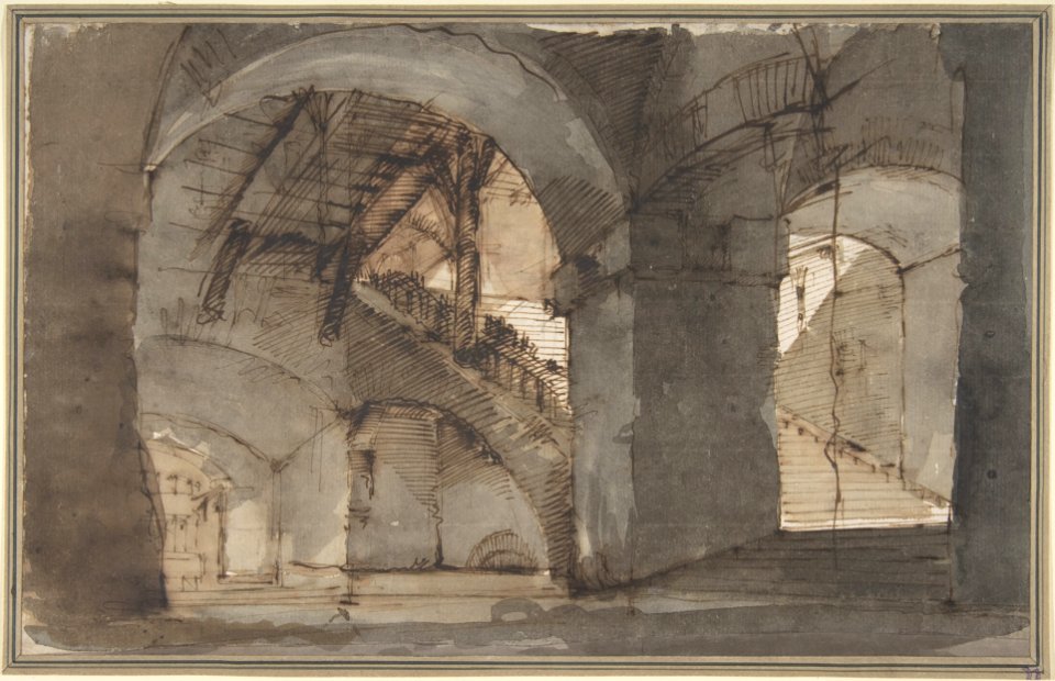 Design for a Stage Set- A Dungeon with High Vaults and a Staircase at Right. MET DP809547