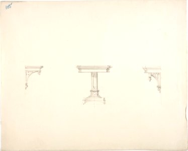 Design for a Small Gothic Pedestal Table and Two Brackets MET DP807287