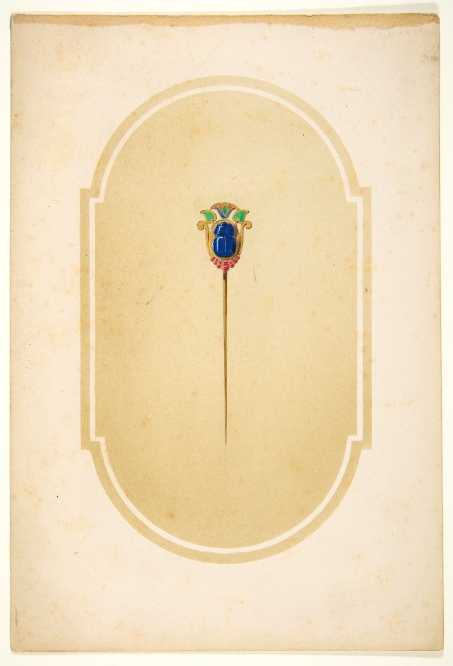 Design for a pin with a blue scarab MET DP812967