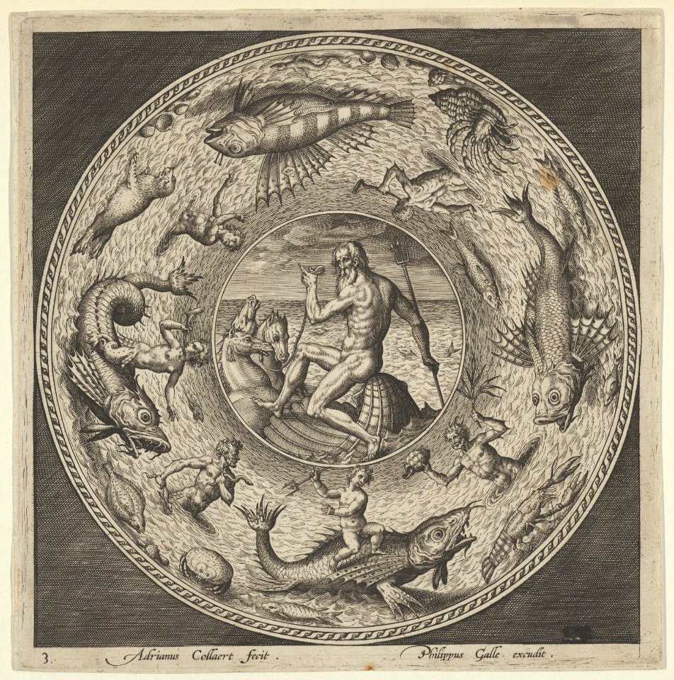 Design for a Plate with Neptune in a Shell Drawn by Horses in a Medallion Bordered by Sea Monsters MET DP837370