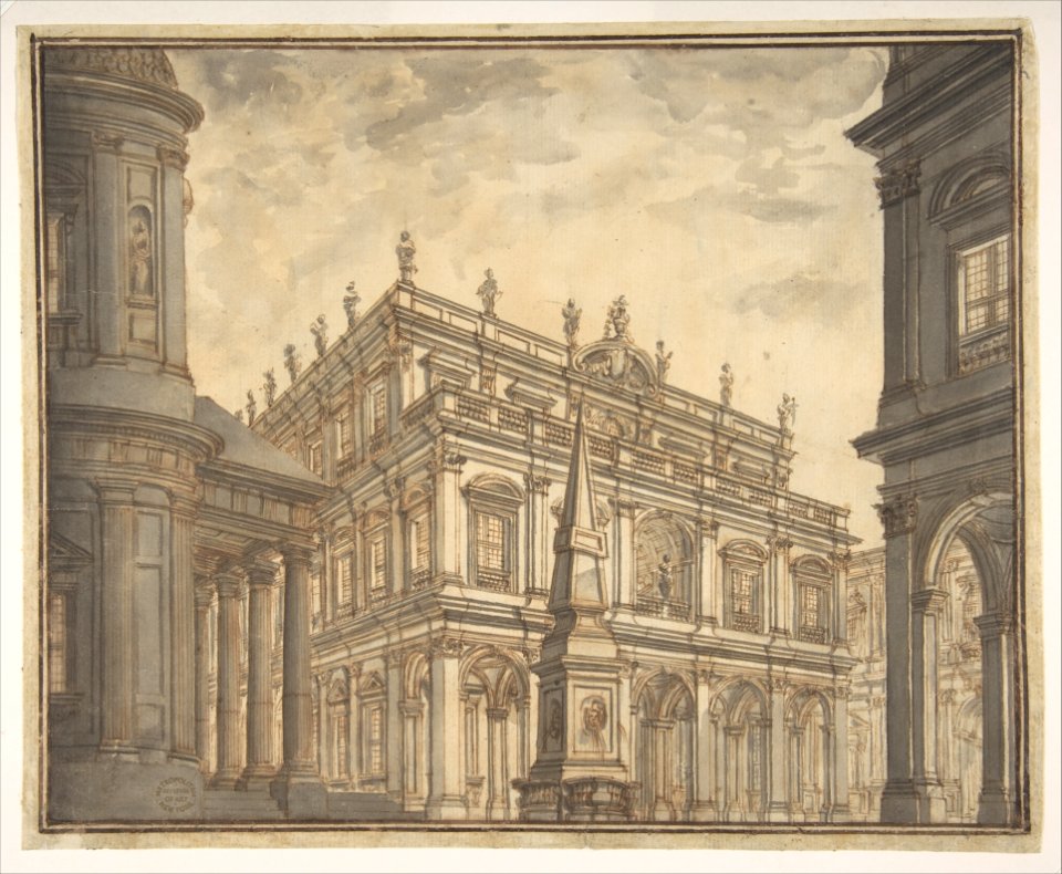 Design for a Stage Set- A Town Square with a Fountain. MET DP807885