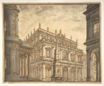 Design for a Stage Set- A Town Square with a Fountain. MET DP807885