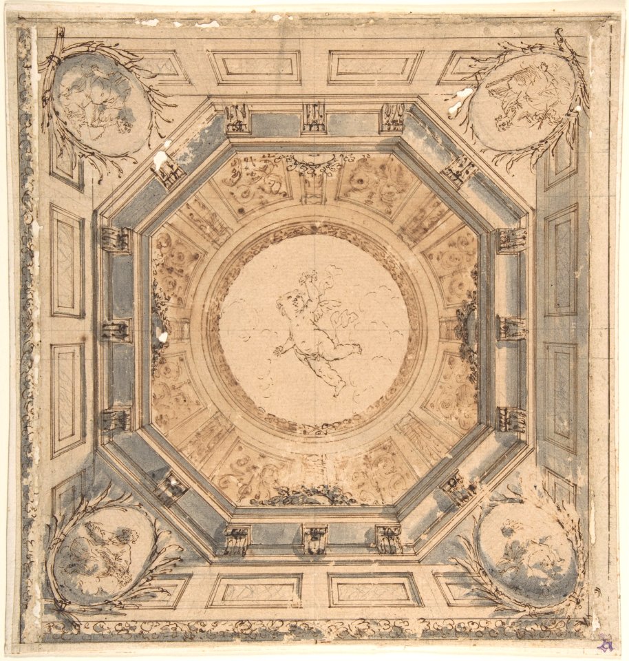 Design for a Square Trompe L'Oeil Ceiling with the Four Evangelists MET DP803213