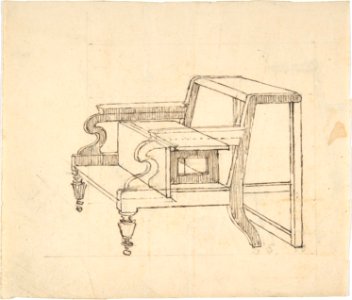 Design for a Small Stepstool with Front Casters (verso- sketch demonstrating folding mechanism) MET DP807142
