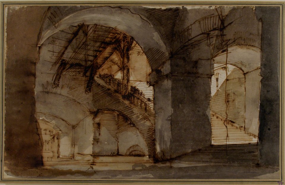 Design for a Stage Set- A Dungeon with High Vaults and a Staircase at Right. MET 1971.513.66
