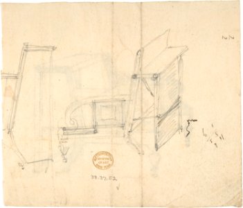Design for a Small Stepstool with Front Casters (verso- sketch demonstrating folding mechanism) MET DP807143