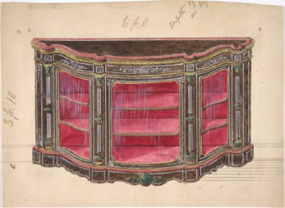 Design for a Glass Fronted Cabinet with Red Interior MET DP806631