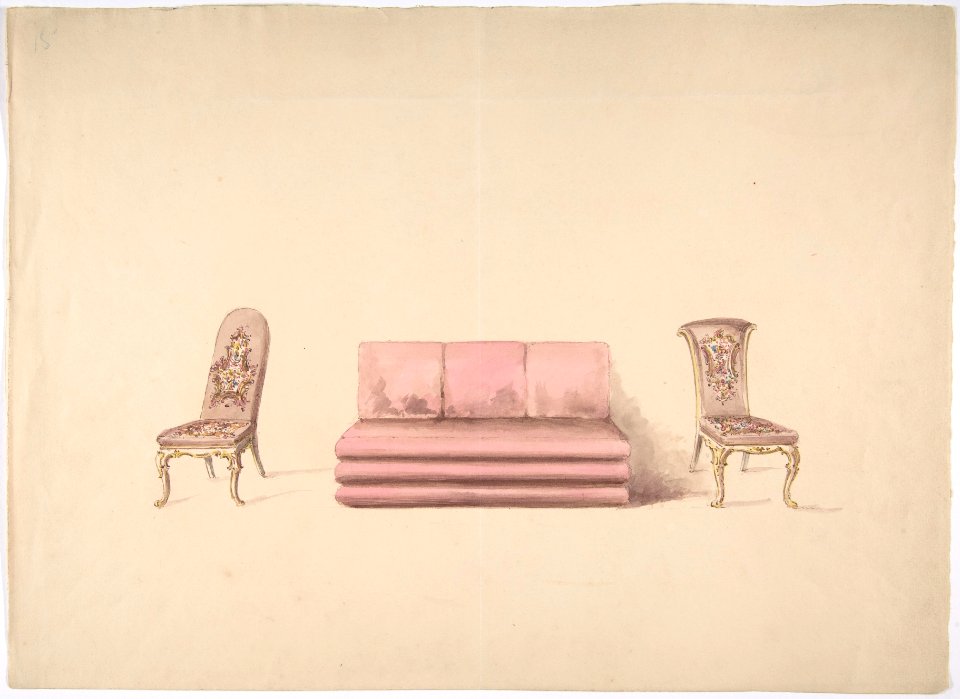 Design for a Pink Sofa and Two Mauve Chairs MET DP807185