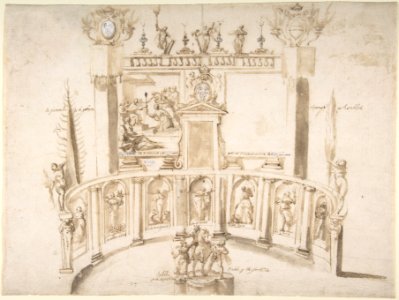 Design for a Garden Fête with a Semi-circular Wall and Statues in Niches. MET DP807654