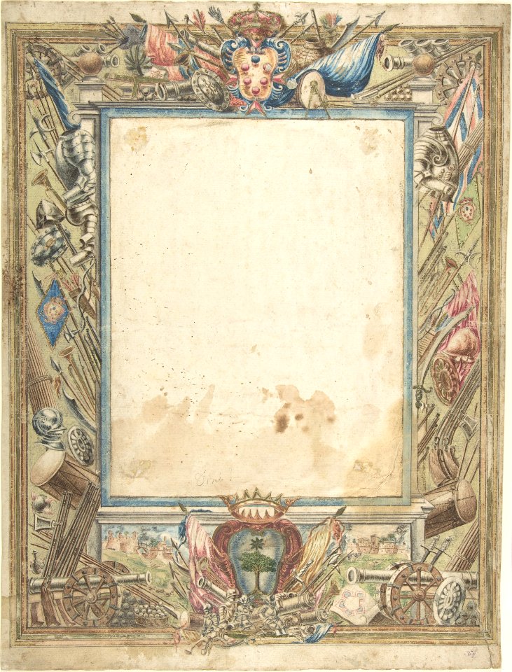 Design for a Frame with Armorial Trophies, the Medici Coat of Arms and a Second Coat of Arms, possibly of the Alberighi Family (?) MET DP802960
