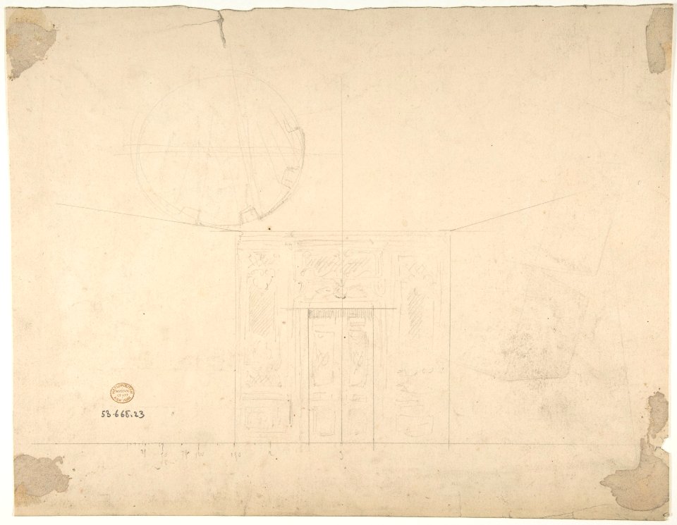 Design for a Stage Set at the Opéra, Paris- Domed Interior (recto); Sketches for Dome and Doors (verso) MET DP810188
