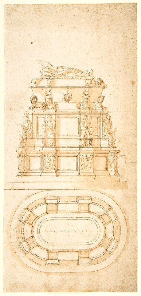 Design for a Freestanding Tomb Seen in Elevation and Plan MET DP812323