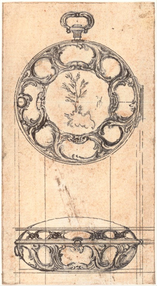 Design for a Gold Watchcase Showing Front and Elevation MET DP154272