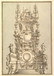 Elevation of a Catafalque, Surmounted by a Royal Crown, with Scull and Cross Bones in Wreath-Encircled Cartouche just below MET DP820116