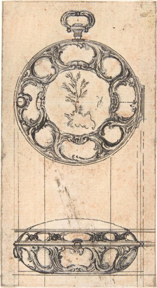 Design for a Gold Watchcase Showing Front and Elevation MET DP806451