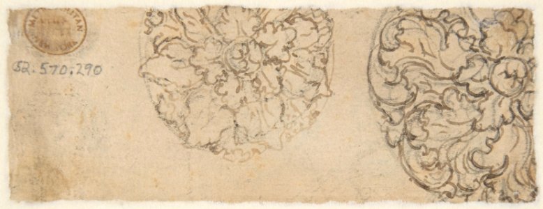 Design for a Frieze Decorated With a Palmette and Tendrils (recto); Two Designs for a Rosette (verso). MET DP809606