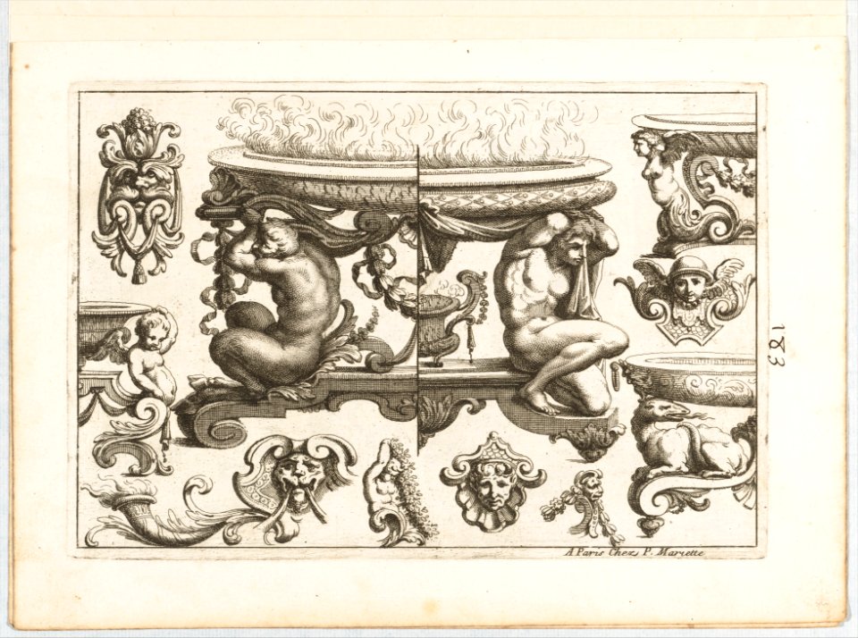 Desseins de Brasiers dont les Ornements peuuent Seruir aux Cuuettes, Tables, et autres Ouurages d'Orfeurerie, Plate 1 MET DP154268