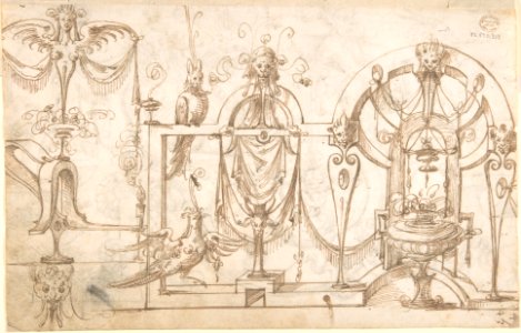 Design for a Frieze with Grotesques in the Flemish Style (recto); Winged Term and Other Terms with Grotesque Birds (verso) MET DP800317