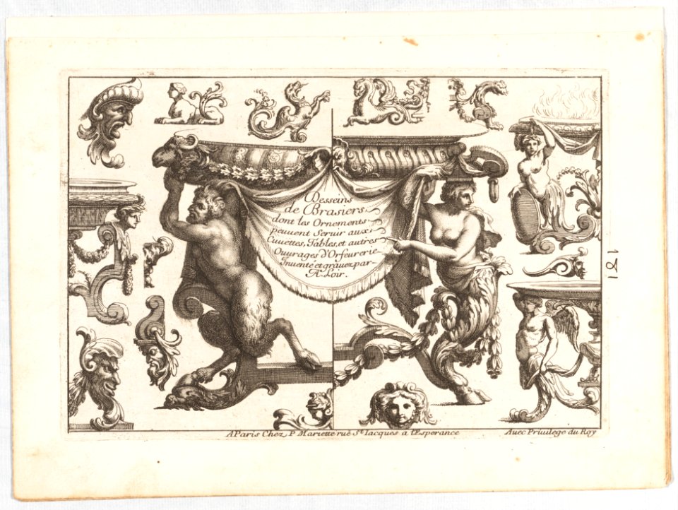 Desseins de Brasiers dont les Ornements peuuent Seruir aux Cuuettes, Tables, et autres Ouurages d'Orfeurerie, Plate 1 MET DP154266