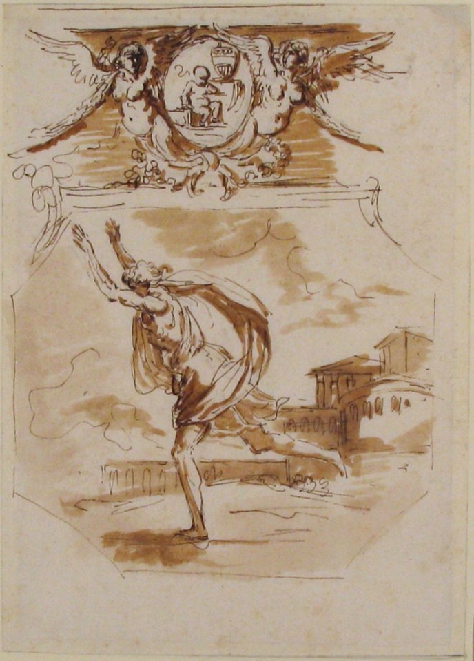 Draped Man Running; Cartouche Supported by Two Winged Victories MET 61.146