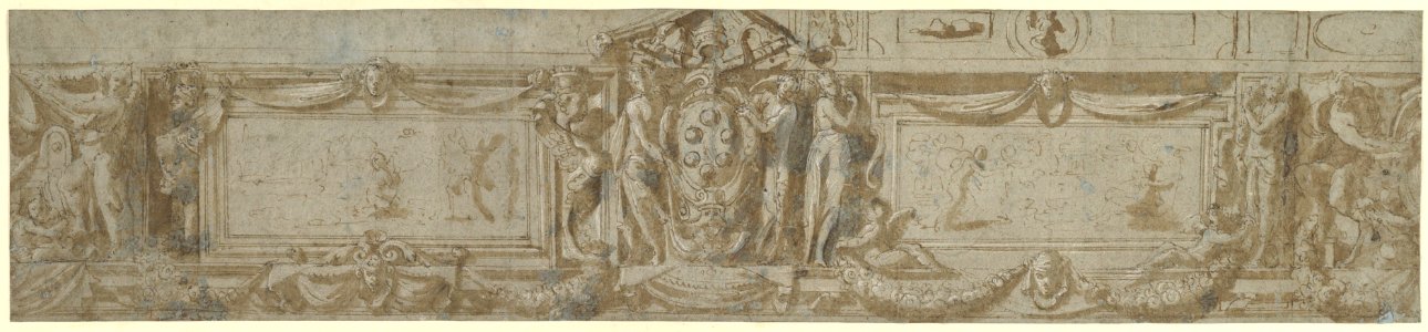 Design for a Frieze with Central Cartouche Containing Medici Arms with Papal Tiara MET DP820625