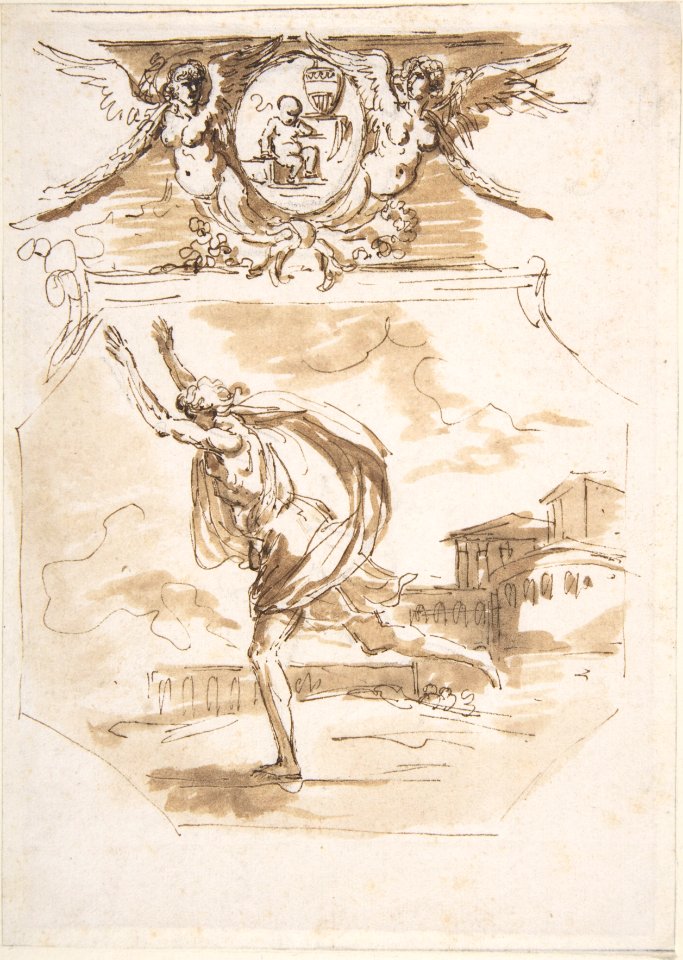 Draped Man Running; Cartouche Supported by Two Winged Victories MET DP807099