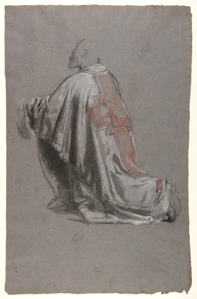 Drapery Study for a Bishop (lower register); verso- Sketch of a sleeve; (studies for wall paintings in the Chapel of Saint Remi, Sainte-Clotilde, Paris, 1858) MET DP812059