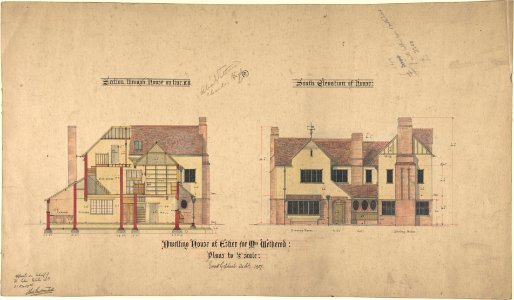 Dwelling house at Esher for Mrs Wethered- Elevation and Section MET DP805678