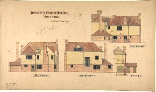 Dwelling house at Esher for Mrs. Wethered- Three Elevations, and a Partial Section MET DP805679